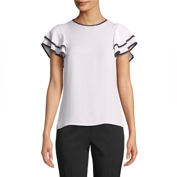 $595 Michael Kors Collection Ruffle Sleeve Silk Blouse. Made in Italy. Size 8 - Picture 1 of 5